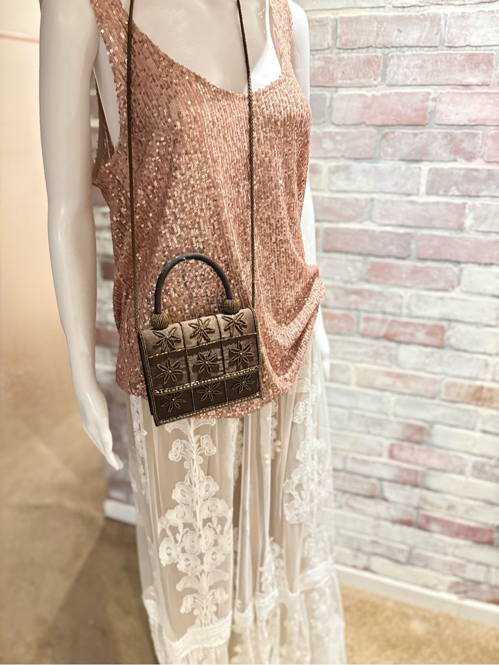 Sequin Scoop Neck Tank Top in Rose Gold